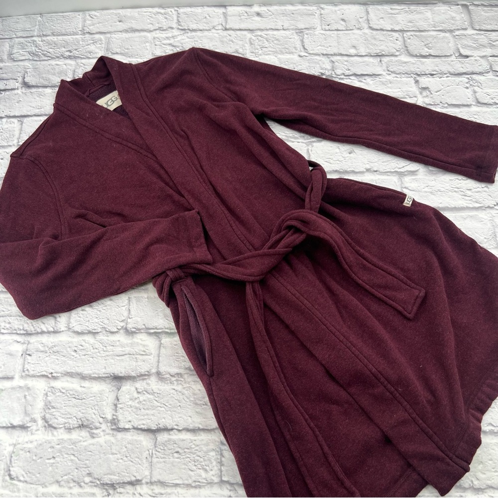 UGG Womans Small Burgundy Plum Robe Plush Cozy Tie Waist Pockets